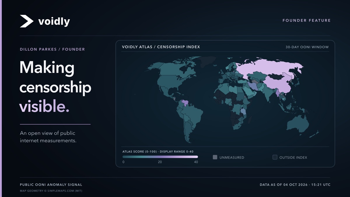 Voidly Atlas censorship index world map, 4 October 2026